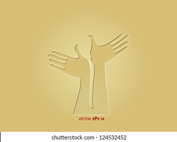 Feature two hands, relief ocher color