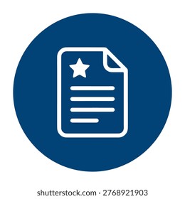 featured document file with star icon representing premium rated report favorited important record official certified highlighted noteworthy content on navy blue circular background minimal outline design