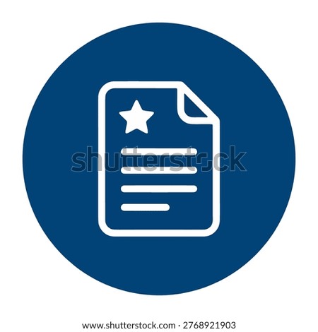 featured document file with star icon representing premium rated report favorited important record official certified highlighted noteworthy content on navy blue circular background minimal outline design