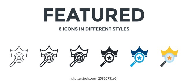 Featured Icon In Different Style Vector Illustration. Designed In Thin Line, Regular Line, Bold Line, Glyph, Color Fill, And Flat Style Can Be Used For Web