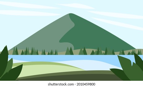 Featured mountains, large forests and clean water streams and meadows., illustration Vector EPS 10