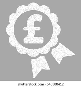 Featured Pound Price Label grainy textured icon for overlay watermark stamps. Flat symbol with scratched texture. Dotted vector white ink rubber seal stamp with grunge design on a silver background.