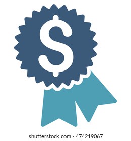 Featured Price Tag icon. Vector style is bicolor flat iconic symbol with rounded angles, cyan and blue colors, white background.