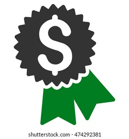 Featured Price Tag icon. Vector style is bicolor flat iconic symbol with rounded angles, green and gray colors, white background.