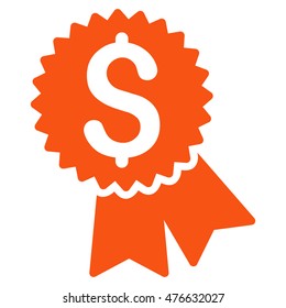 Featured Price Tag icon. Vector style is flat iconic symbol with rounded angles, orange color, white background.