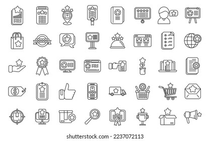 Featured product icons set outline vector. Data survey. Start product