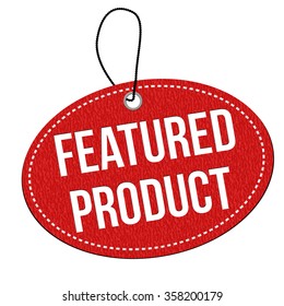 Featured product red leather label or price tag on white background, vector illustration