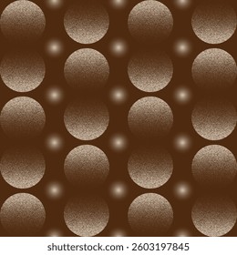 Featured is a repetitive pattern composed of circular shapes in varying sizes and textures. The larger circles display a stippled effect, creating a grainy, textured appearance. Interspersed among the