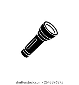 Destaque é uma ilustração gráfica simples em preto e branco de uma lanterna, excelente para representar situações escuras, ferramentas de segurança, equipamentos de acampamento e necessidades de iluminação.