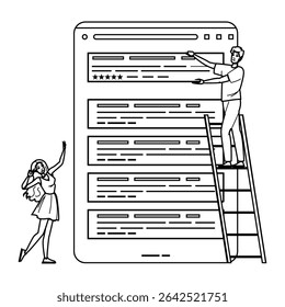 featured snippet vector. search result, answer box, query content featured snippet character. people black line pencil drawing illustration