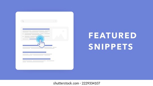 Featured snippets - extended top search results. Optimize website for SEO with featured snippets,  organic results in serp. Search Engine Marketing Horizontal vector banner illustration