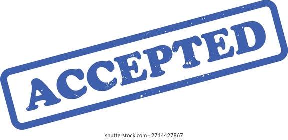 Presenta un estilo de sello de goma aceptado con un borde azul redondeado y textura grunge, establecido contra un fondo transparente. Aislado sobre fondo transparente.