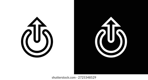 Features an arrow graphic. A flat design icon that includes an arrow combined with a power symbol. Available in two tone variations
