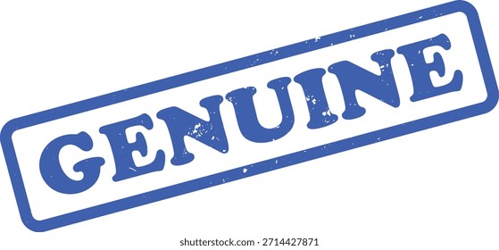 Verfügt über eine authentische, blaue Grunge-Stempel mit Genuine. Vor einem transparenten Hintergrund präsentiert sich die Briefmarke fett strukturiert.