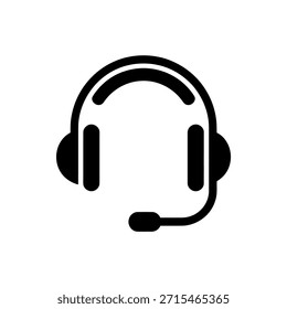 Features a black headset with microphone in a clear, minimalist icon style. Ideal for designs needing a communication symbol on a transparent background.