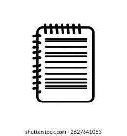 Features a black lined notepad design with wire binding and individual paper sheets. Rendered with a transparent background in a minimal style.