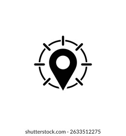 Features a black map pointer encircled by marks, set against a transparent backdrop, simple and great for a wide variety of design projects.
