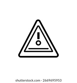 Apresenta um ícone de alerta triangular com contorno preto com um símbolo de ponto de exclamação em um fundo branco limpo. Elemento de design isolado.