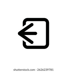 Features a black-colored log in icon, represented by an arrow pointing left inside a rounded square shape. Clean vector symbol over a transparent background.