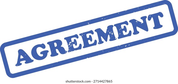 Cuenta con un sello de goma de Acuerdo azul sobre un fondo blanco con una textura grunge. La palabra 'ACUERDO' está estampada en una fuente sans-serif en negrita dentro del marco azul.
