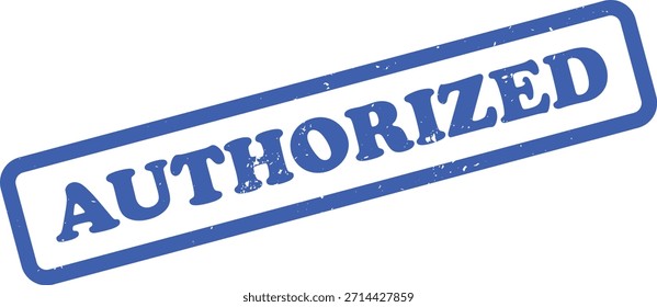 Presenta un efecto de sello de goma AUTORIZADO azul, orientado diagonalmente sobre blanco con textura de estilo grunge. Crea un aspecto oficial y aprobado.