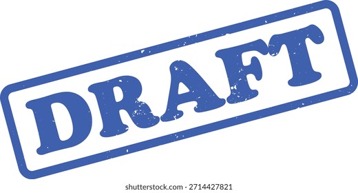 Presenta un sello de borrador azul con una textura afligida, establecido sobre un fondo blanco y limpio, que indica la etapa preliminar de un documento.