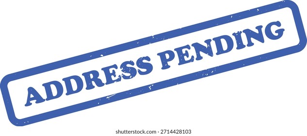 Presenta un sello de goma grunge azul con DIRECCIÓN de texto PENDIENTE, sobre una superficie blanca. La textura áspera da una sensación desgastada, vintage.