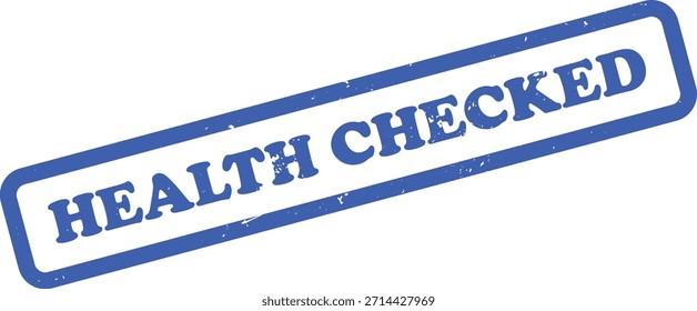 Cuenta con un sello de goma de tinta azul con textura grunge, que muestra la salud comprobada sobre fondo transparente, asegurando calidad y estándares de primera categoría.