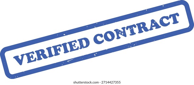 Cuenta con un sello de tinta azul, ligeramente inclinado. Muestra la frase CONTRATO VERIFICADO con una textura grunge afligida y borde rectangular de esquina redondeada.