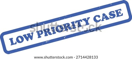Features a blue rubber stamp imprint stating Low Priority Case with aged texture, isolated on a white field, perfect for adding visual emphasis.