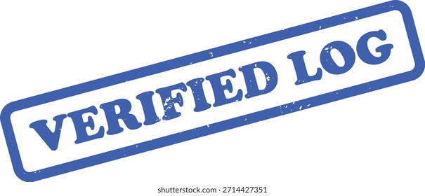 Features blue verified log stamp in a rectangular shape with rounded corners, placed diagonally against a clean white backdrop.