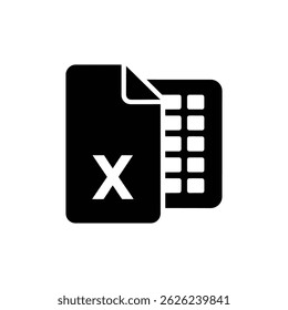 Features a bold black document icon with grid and white 'X', set on a transparent background, offering a modern and clean vector suitable for diverse use.