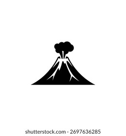 Mit einer fetten Silhouette eines Vulkans, der mit einer Aschewolke ausbricht, vor transparentem Hintergrund für vielseitige Verwendung in Designs.