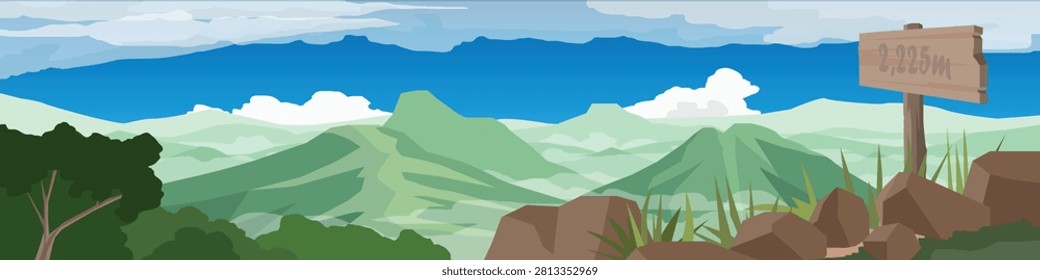 Features the breathtaking viewpoint from Khao Luang in Nakhon Si Thammarat, Thailand. Captures the majestic misty mountain peaks that define this famous hiking destination. Travel banner background.