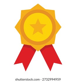 Features a bright gold star medal icon with a five-point star at its center, complemented by vibrant red ribbon, representing success, and victory. Ideal for websites and presentations.