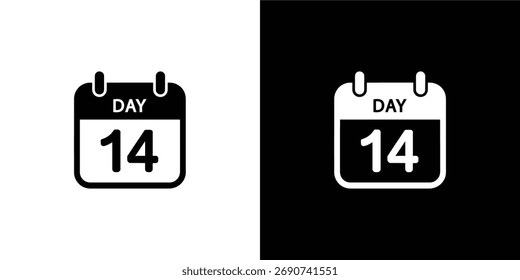 Features a calendar icon displaying 'DAY 14', one in black on white, the other in white on black, all set against a transparent background.