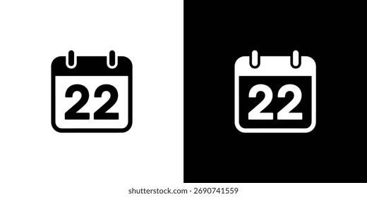 Presenta un icono de calendario que muestra el número 22. El diseño se divide en versiones en blanco y negro, con un fondo transparente para un uso versátil.
