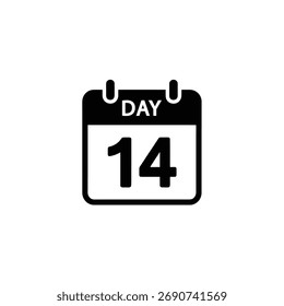 Presenta una ilustración de icono de calendario que indica el día 14. Gráfico limpio y de Vector aislado sobre un fondo transparente. Ideal para necesidades de horario y recordatorio.