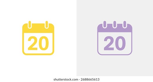 Features calendar icons displaying the 20th in yellow and purple, set against a clean white background. Minimalist design ideal for various applications.
