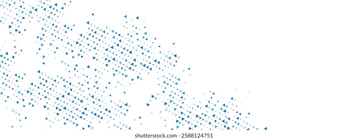 Features a chaotic arrangement of particles, geometric linear dot pattern. Blue abstract background with triangle mosaic. Vector illustration for banners, posters, websites, social media.