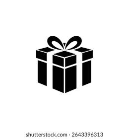 Features a clean, black and white minimalist graphic of a wrapped gift, adorned with a decorative ribbon bow, ready for birthdays or holiday use.