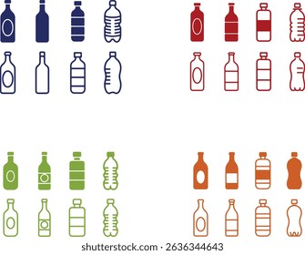 Features a clean, minimalist outline style showcasing blue, red, green, and orange bottles against a transparent background, perfect for simple modern visuals.