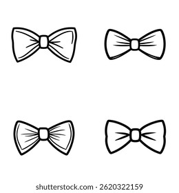 Features a collection of four stylized bowties depicted in a simple outline style, perfect for formal designs and fashion-themed creative projects.