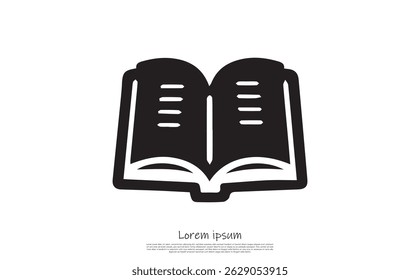 Features a detailed black icon of an open book displaying pages filled with text, set against a clean and transparent background, perfect for versatile use.