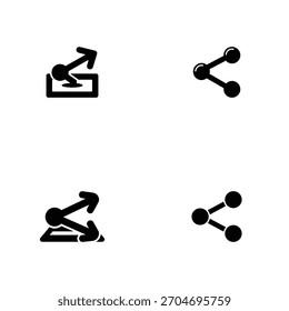 Verfügt über Richtungspfeil-Symbole, die aus einem Feld herausgehen und zusammenlaufen, neben Verbindungs-Symbolen mit verbundenen Kreisen, alles in einem minimalistischen schwarz-weißen Vektorformat.