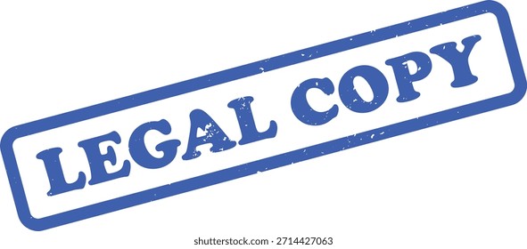 Presenta un sello de goma azul afligido con el texto LEGAL COPY en ángulo, colocado sobre un fondo blanco limpio. La textura se suma a su efecto vintage.