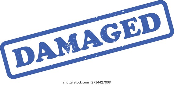Presenta un sello DAÑADO con textura en letras azules en negrita contra un fondo blanco limpio y aislado, que transmite imperfección.