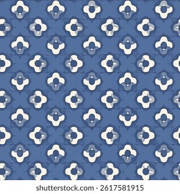 features an elegant and uncluttered geometric pattern in shades of blue and white