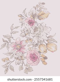 It features elements typical of floral design, including roses and delicate petals. The style may include sketching or illustrative details, highlighting the beauty and intricacy of 