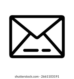 Features an envelope icon in a simple black outline design. Ideal as a vector design element, it has a clean aesthetic and transparent background for versatile use.